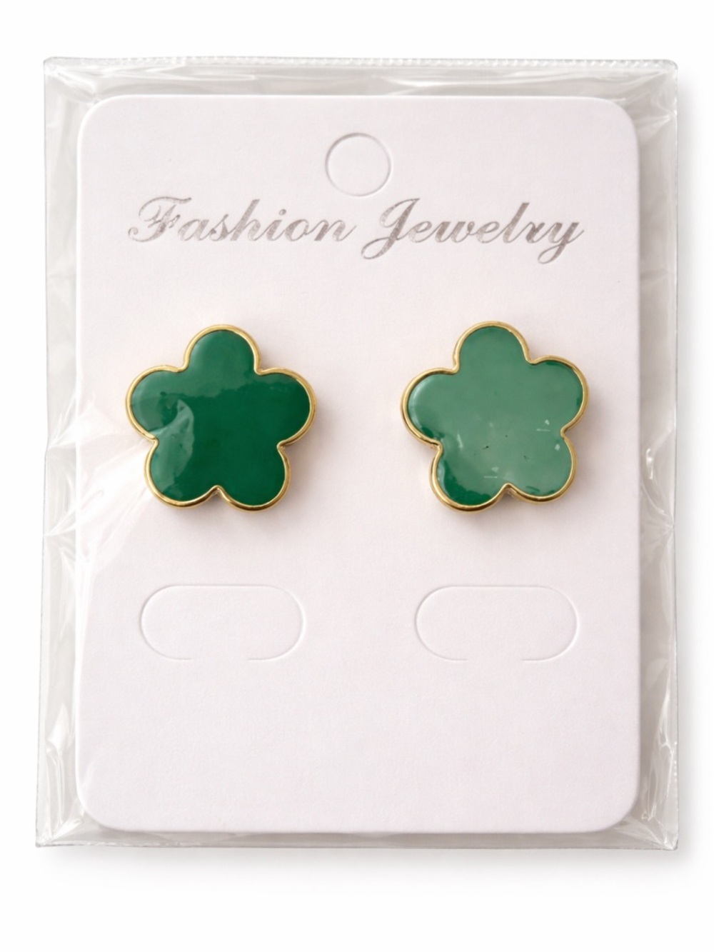 ⚠️ 5/25: Fashion Jewelry Green Clover Enamel Stud Earrings with Gold Trim